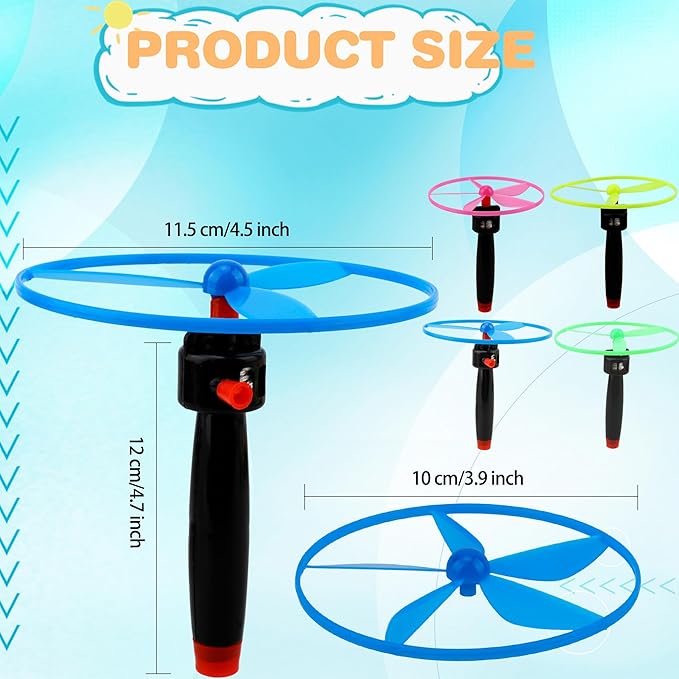 48 Pcs Flying Saucer Flying Disc Toy Helicopter Toy Disco Flyers Include 16 String Launchers and 32