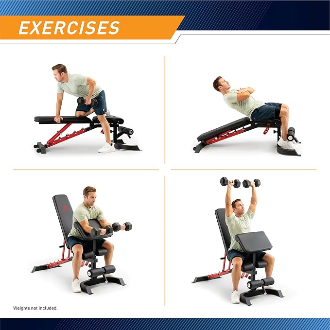 Marcy Adjustable Weight Bench for Home Gym, Heavy-Duty Workout Bench Press with 7-Position