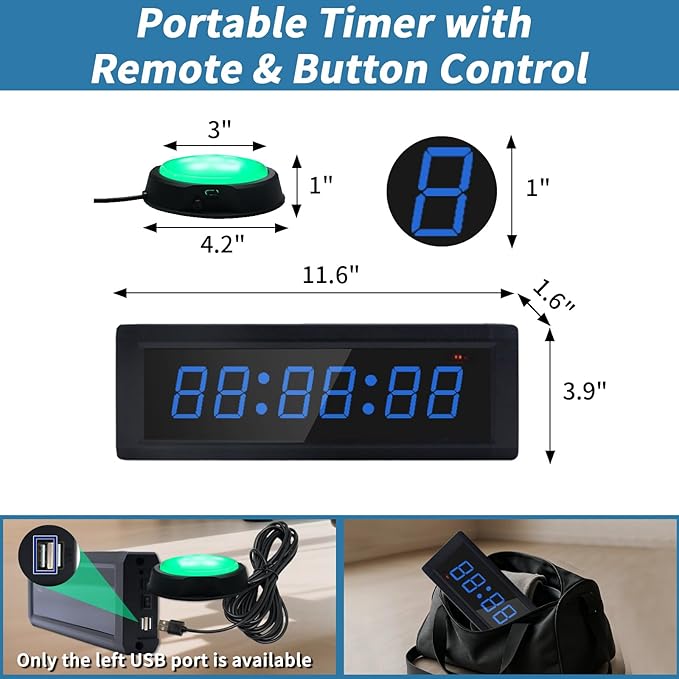 Gym Timer Clock with Remote Control & Wired Start/Stop Button,7 RGB Color, Programmable Interval
