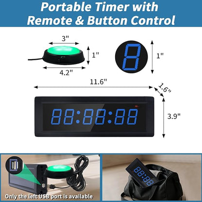 Gym Timer Clock with Remote Control & Wired Start/Stop Button,7 RGB Color, Programmable Interval
