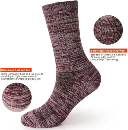 EnerWear 4 Pack Women's Merino Wool Outdoor Hiking Trail Crew Sock