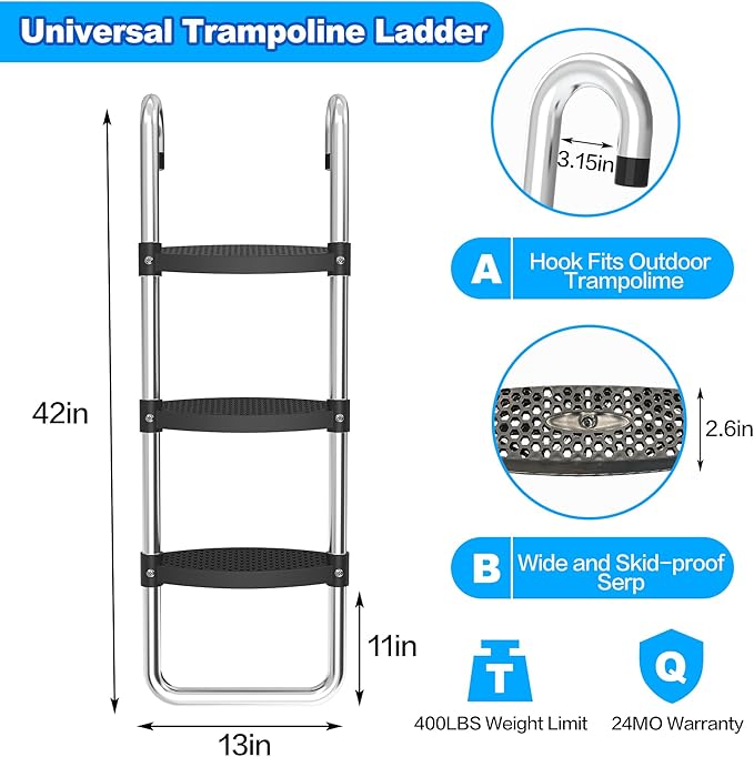 Trampoline Ladder Slide Kit, Trampoline Universal 3 Steps Wide Ladder & Buffer Slide,Universal Step
