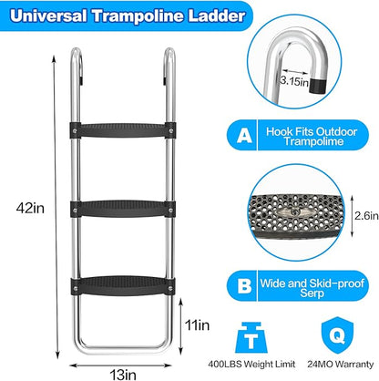 Trampoline Ladder Slide Kit, Trampoline Universal 3 Steps Wide Ladder & Buffer Slide,Universal Step