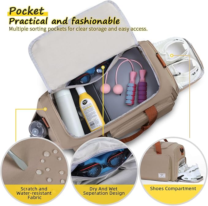 FIORETTO Women's Gym Duffle Bag with Shoes Compartment, 37L Capacity, Ideal for Travel, Gym