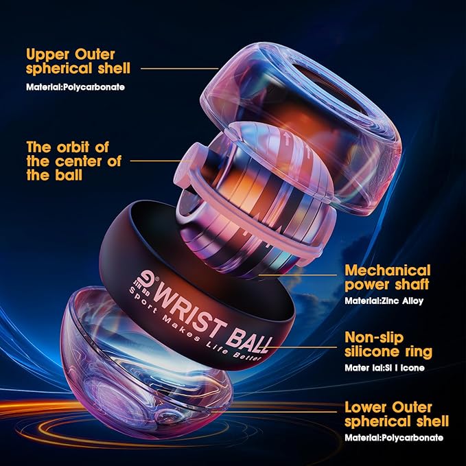 Wrist Trainer Ball Auto-Start Gyroscopic Forearm Exerciser Gyro Ball for Strengthen Arms, Fingers