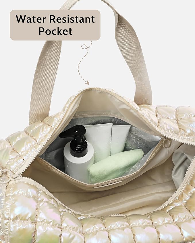Quilted Duffel Bag for Women, Puffer Gym Duffle Bag with Shoe Compartment Lightweight Large