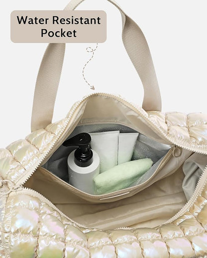 Quilted Duffel Bag for Women, Puffer Gym Duffle Bag with Shoe Compartment Lightweight Large