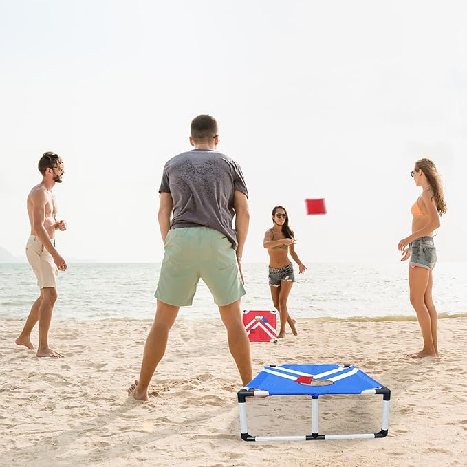 Portable PVC Framed Cornhole Game Set with 2 Collapsible Cornhole Boards, 8 Bean Bags and Carrying
