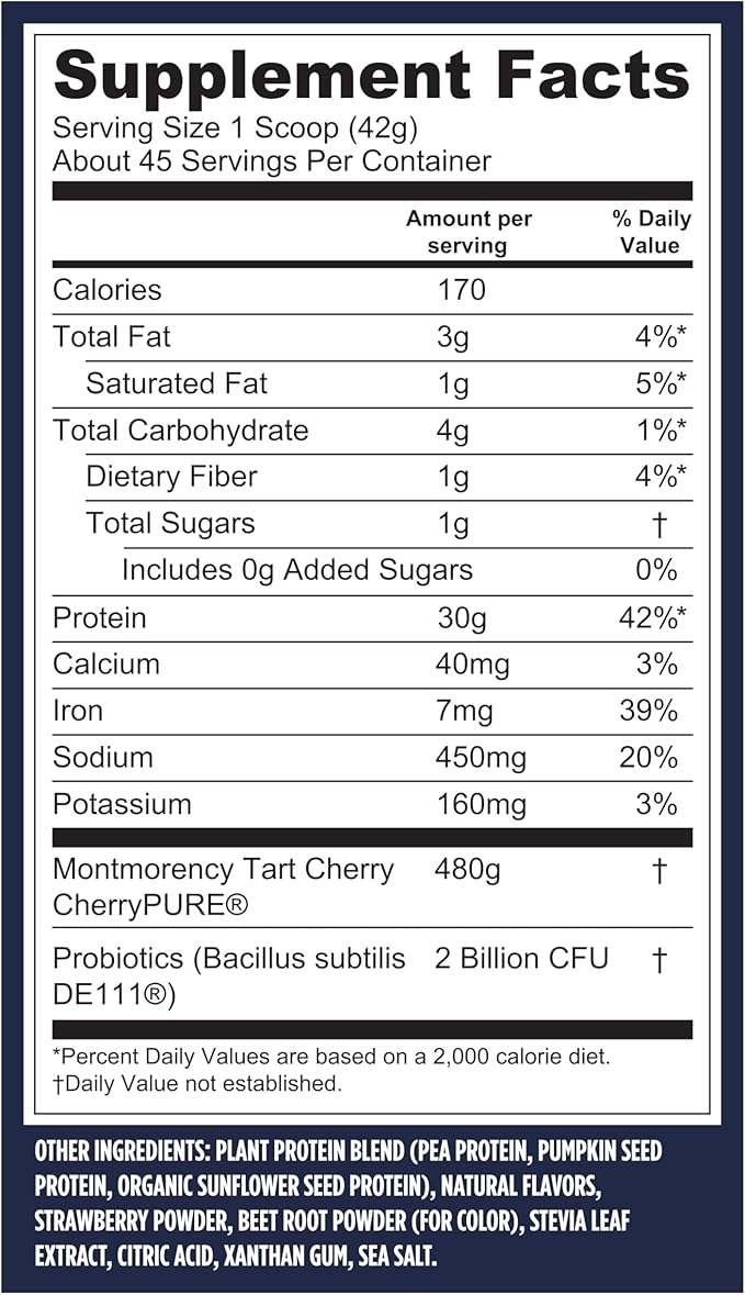 Vega Sport Vegan Protein Powder + Recovery - 30g Plant Based Protein per Serving, Berry, 45
