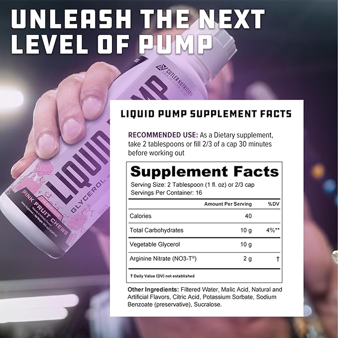 Liquid Pump - Glycerol and Arginine Nitrates for Optimized Pump pre-Workout Liquid Caffeine Free
