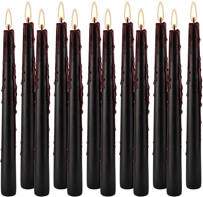 12PCS 10-Inch Black Bleeding Taper Candles,Vampire Tears Taper Candles- Unscented Ideal for