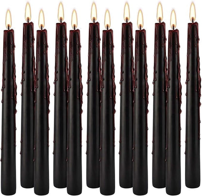 12PCS 10-Inch Black Bleeding Taper Candles,Vampire Tears Taper Candles- Unscented Ideal for