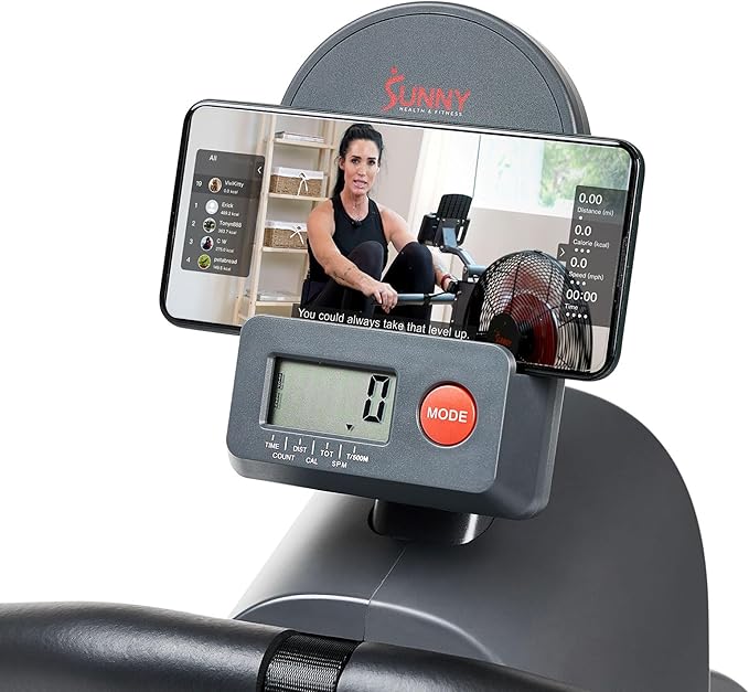 Sunny Health & Fitness Flip & Foldable Rowing Machine for Home w/Extended Slide Rail, Full-Body