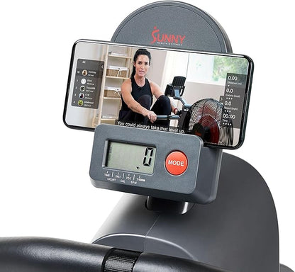 Sunny Health & Fitness Flip & Foldable Rowing Machine for Home w/Extended Slide Rail, Full-Body
