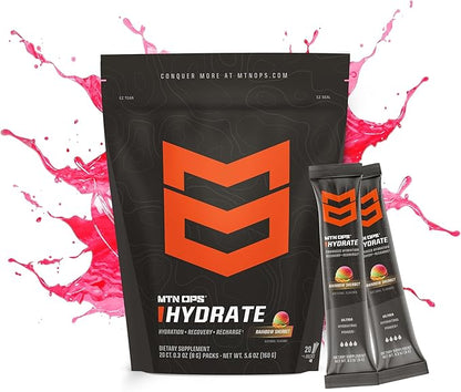 MTN OPS Hydrate Electrolytes Powder Drink Mix, 20 Single Serving On-The-Go Electrolyte Packs with