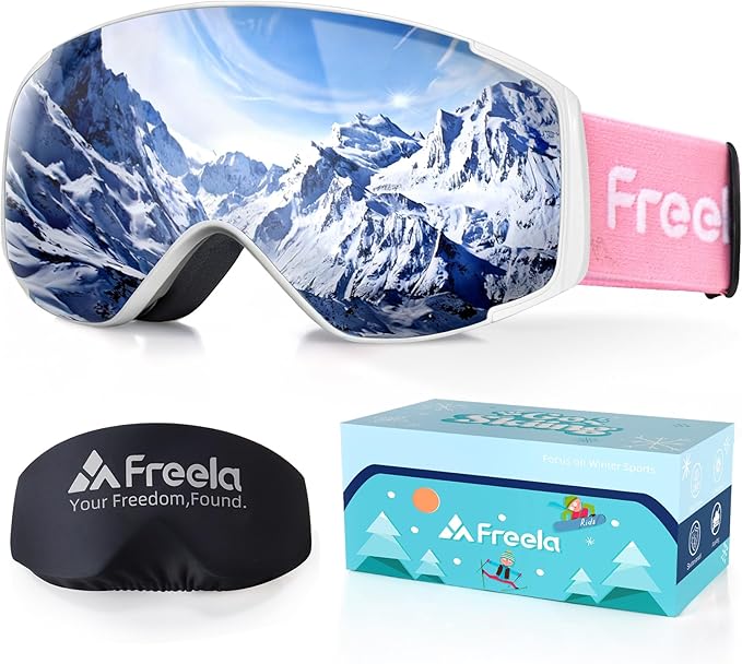 Freela Kids Ski Snowboard Goggles for Toddler(3-14) Youth Anti Fog Anti UV Goggles Girls Boys Snow