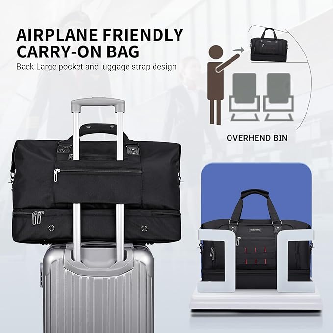 WITZMAN Travel Duffle Bags for Men Weekender Bags with Toiletry Bag Sets Carry On Overnight Bag 55L