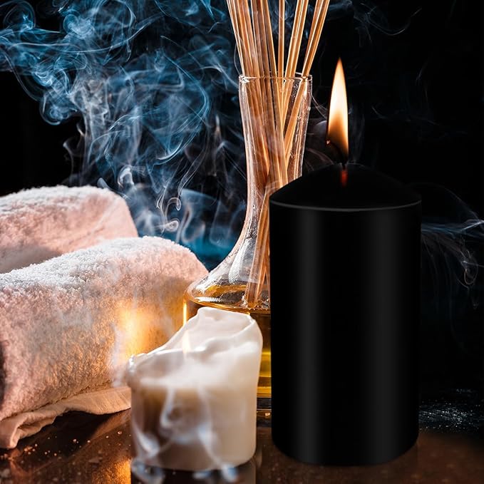 Pillar Candles 3 x 4, 6, and 8 inches, Large Handmade Candles Set of 3, Black Decorative Candles