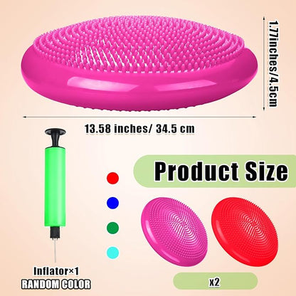 2 Pcs Wiggle Seat Inflated Wobble Cushion Flexible Balance Disc with Air Pump for Core Stability