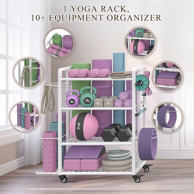 4-Tier Dumbbell Rack Stand Only, Adjustable Weight Rack for Dumbbells Kettlebells Yoga Mat, Home