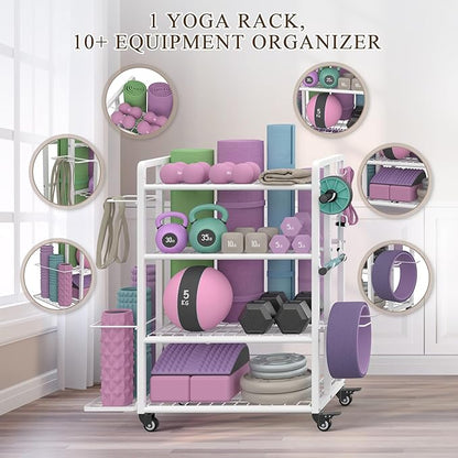 4-Tier Dumbbell Rack Stand Only, Adjustable Weight Rack for Dumbbells Kettlebells Yoga Mat, Home