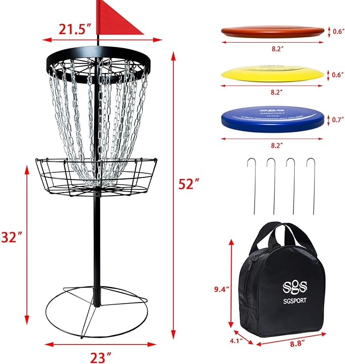 Disc Golf Basket with Discs | Portable Disc Golf Target with Heavy Duty 24-Chains Disc Golf Course