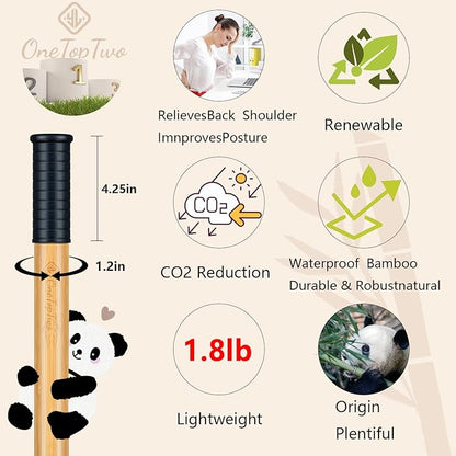 5ft Yoga Stick from Natural Bamboo with Non-Slip Handle-Stretching Stick for Mobility
