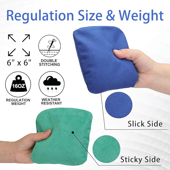 EunHo Dual Sided Cornhole Bags Regulation Set of 8 Professional Cornhole Bean Bags Slick and Stick