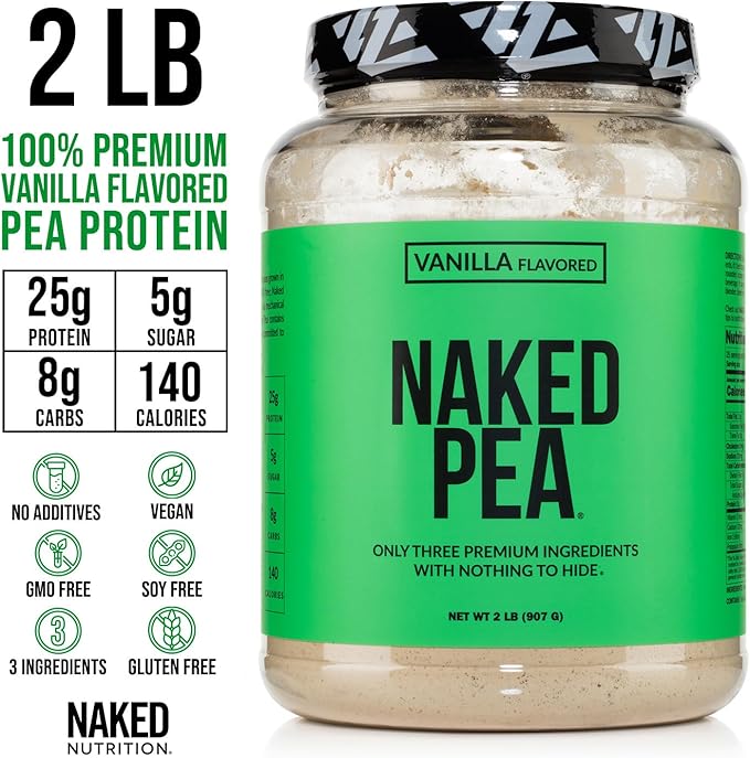 NAKED Vanilla Pea Protein Isolate from North American Farms, Only 3 Ingredients, Vanilla Vegan