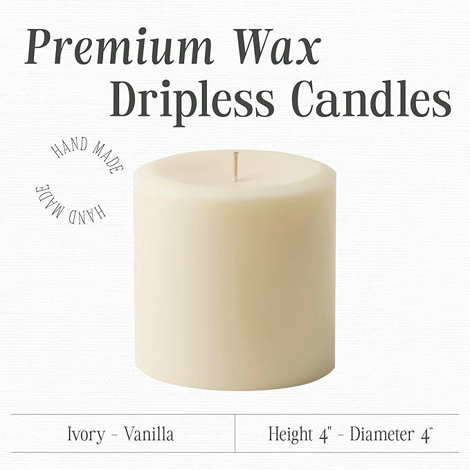 Mister Candle Dripless Vanilla Scented Ivory Pillar Candle Hand Made Vanilla Pillar Candles with