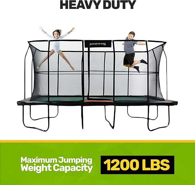 JumpKing Rectangle Trampoline Outdoor with Enclosure, Ladder, and Net, Large Recreational