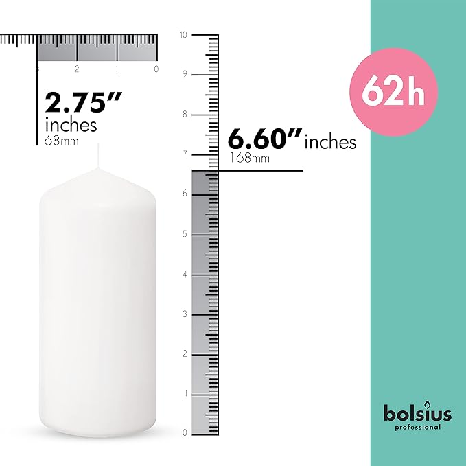 BOLSIUS 12 White Pillar Candles - 2.7 x 6.7 Inches Unscented Candle Set - 62 Hours - Dripless &