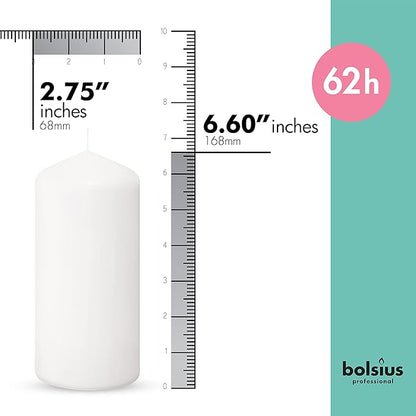 BOLSIUS 12 White Pillar Candles - 2.7 x 6.7 Inches Unscented Candle Set - 62 Hours - Dripless &