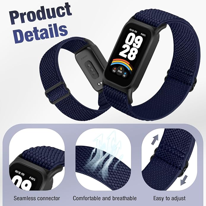 2 Pack Elastic Bands Compatible with Xiaomi Smart Band 9 Active Women Men, Soft Nylon Replacement