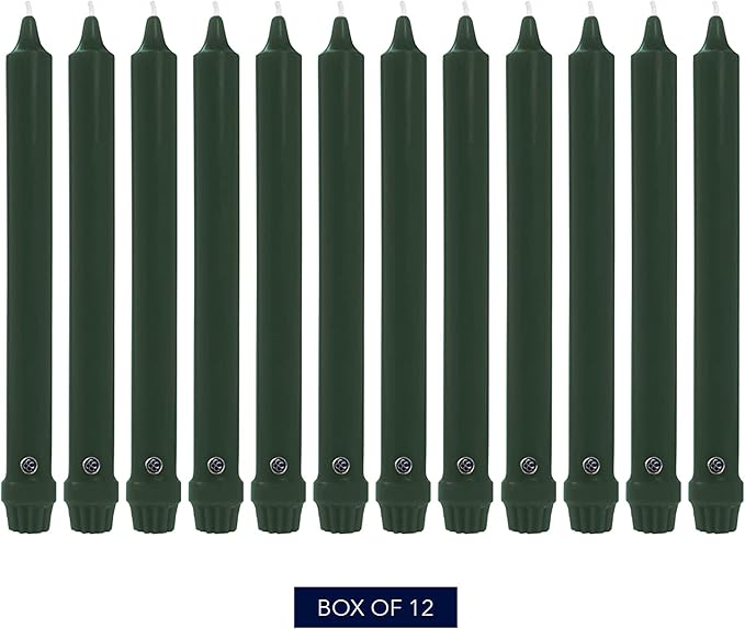 Colonial Candle Unscented Taper Candle, Classic Collection, Evergreen, 10 In, Pack of 12 - Up to 8