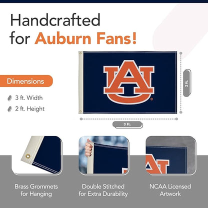 Auburn Tigers College Sports Printed Flag - NCAA Licensed - Nylon - School Banner (Blue) (2' x 3')