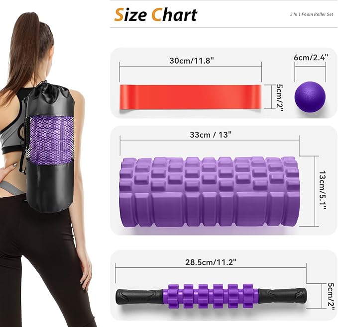 5 in 1 Foam Roller Set for Deep Tissue Muscle Massage, High Density Trigger Point Fitness Patented