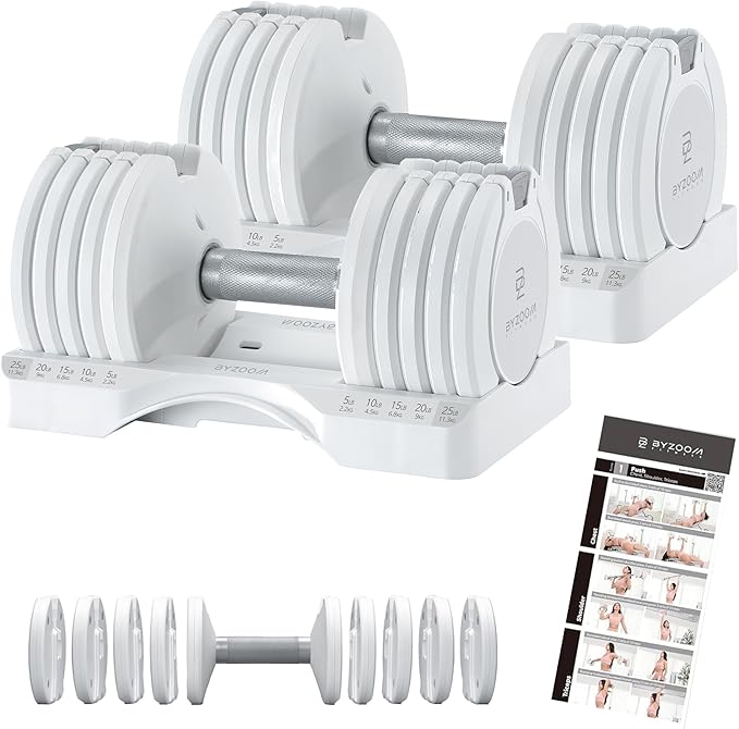 Adjustable Dumbbell – 12.5/25lb Single Unit OR Set of 2 – 5-in-1 Adjustable Weight for Home Gym
