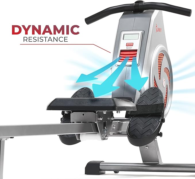 Sunny Health & Fitness Rower w/Long Slide Rail, Cardio Rowing Equipment for Home Gym Training w/LCD