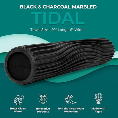 Oceanfoam Tidal Roller - Black & Charcoal Marbled - Muscle Massage Foam Roller for Back Pain &
