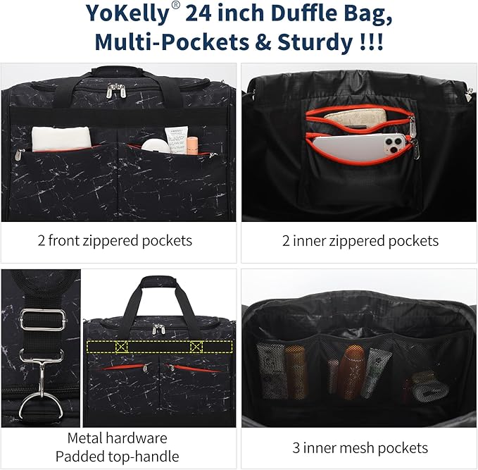 24 inch Large Gym Bag for Men - 65L Hard Bottom Duffle Bag with Shoes Compartment for Sport/Travel