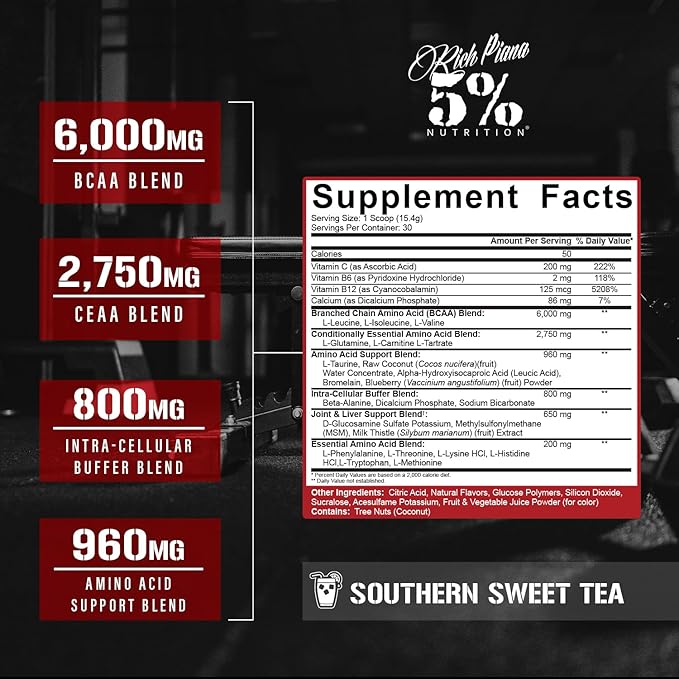 5% Nutrition Rich Piana AllDayYouMay BCAA Powder | Premium Intra & Post Workout Amino Acids