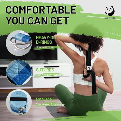 Slim Panda Yoga Strap for Stretching,Cotton Yoga Strap with Adjustable D-Ring Buckle,Non-Elastic