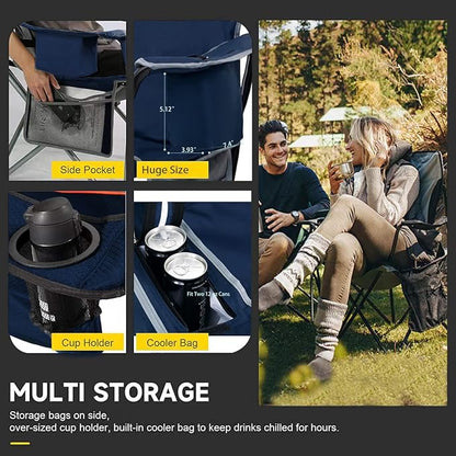 FAIR WIND Oversized Fully Padded Camping Chair with Lumbar Support, Heavy Duty Cooler Bag Fold