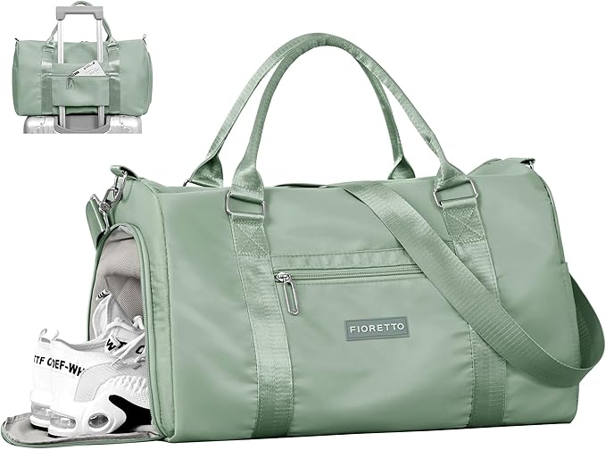 FIORETTO Womens Gym Tote Duffle Bag with Wet Pocket & Shoe Compartment, Sports Duffel Overnight