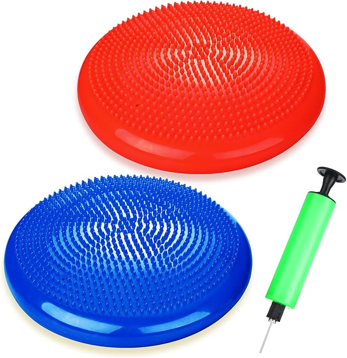 2 Pcs Wiggle Seat Inflated Wobble Cushion Flexible Balance Disc with Air Pump for Core Stability