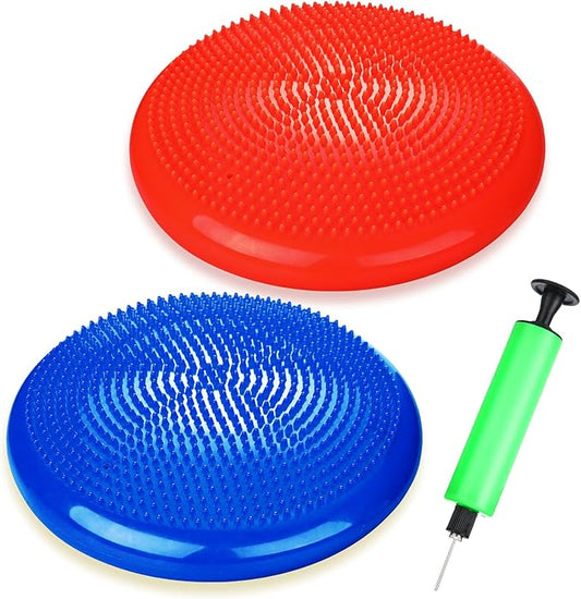 2 Pcs Wiggle Seat Inflated Wobble Cushion Flexible Balance Disc with Air Pump for Core Stability