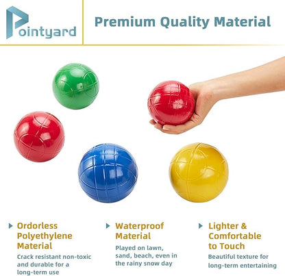 Pointyard 90mm Bocce Ball Set with 8 PE Balls, 1 Pallino, Carrying Bag, Measuring Tape - Family