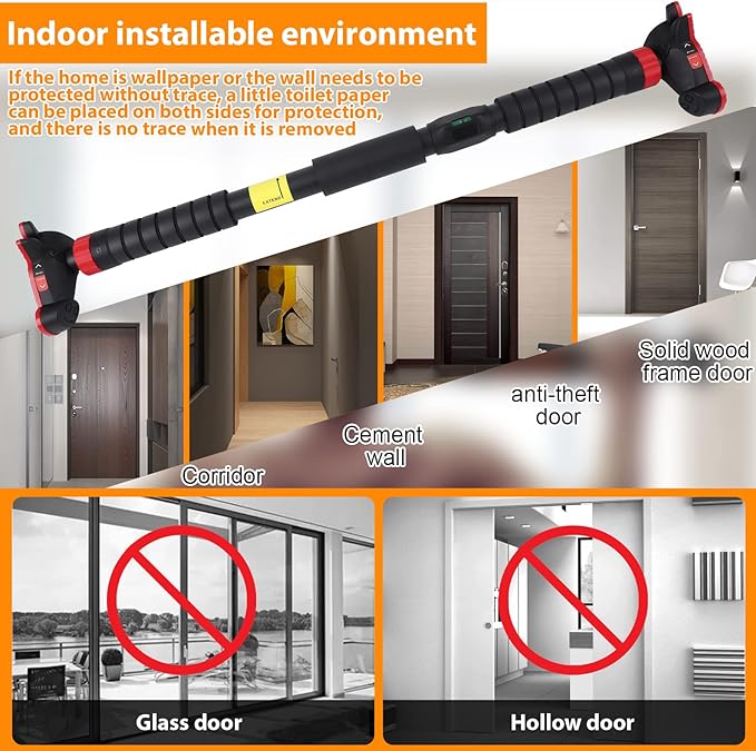 Adjustable Pull Up Bar for Doorway - 440LBS Weight Capacity, No Screws Installation with Level