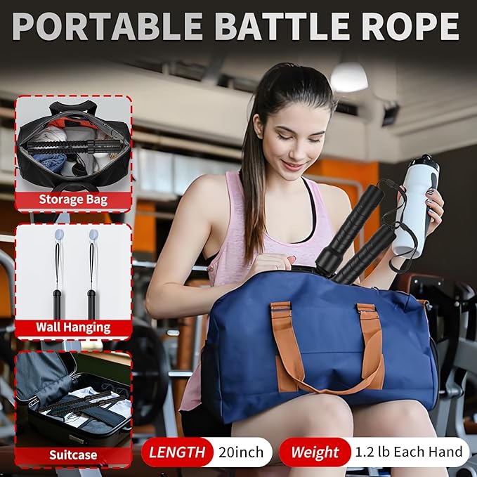 Ropeless Battle Ropes for HIIT Workouts, Cardio & Muscle Training, Low-Impact Cardio Training